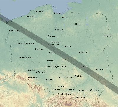 Map of the eclipse path across Poland on 09/23/1699
