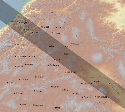 Map of the eclipse path across Turkey on 09/23/1699