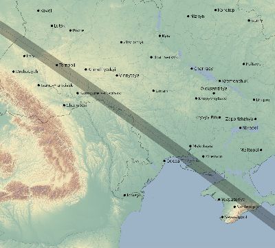 Map of the eclipse path across Ukraine on 09/23/1699