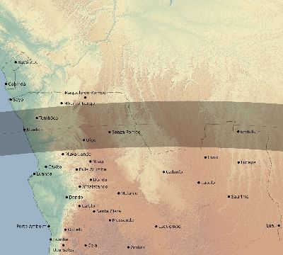 Map of the eclipse path across Angola on 08/04/1701