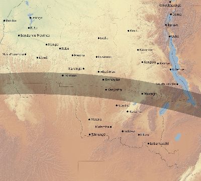 Map of the eclipse path across DR Congo on 08/04/1701