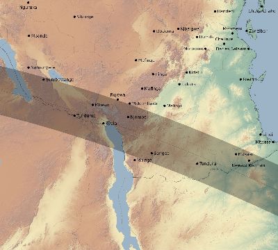 Map of the eclipse path across Tanzania on 08/04/1701
