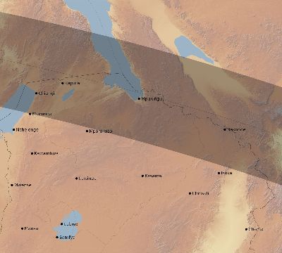 Map of the eclipse path across Zambia on 08/04/1701