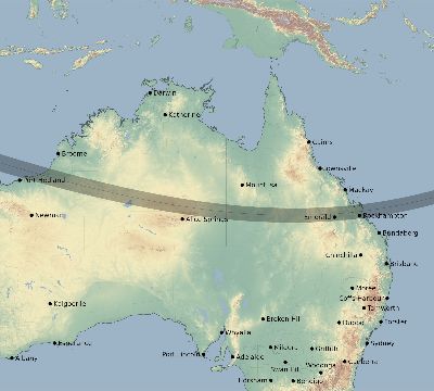Map of the eclipse path across Australia on 01/28/1702