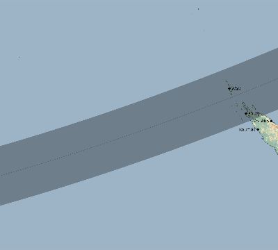 Map of the eclipse path across New Caledonia on 01/28/1702