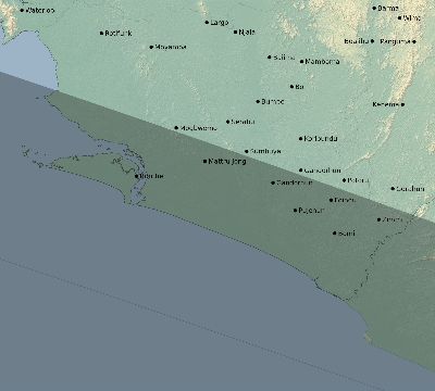 Map of the eclipse path across Sierra Leone on 10/15/1716