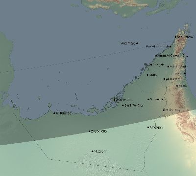 Map of the eclipse path across United Arab Emirates on 02/19/1719