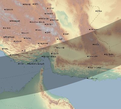 Map of the eclipse path across Iran on 02/19/1719