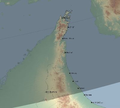 Map of the eclipse path across Oman on 02/19/1719