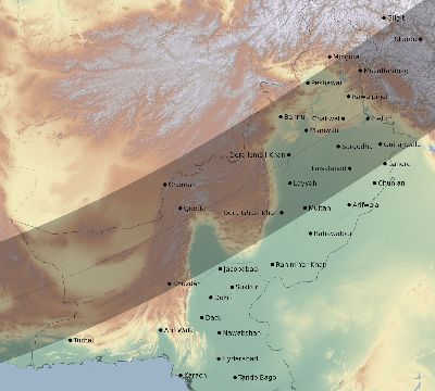 Map of the eclipse path across Pakistan on 02/19/1719