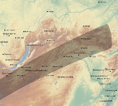 Map of the eclipse path across Russia on 02/19/1719