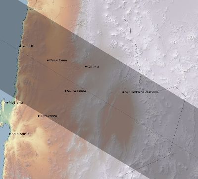 Map of the eclipse path across Chile on 08/15/1719