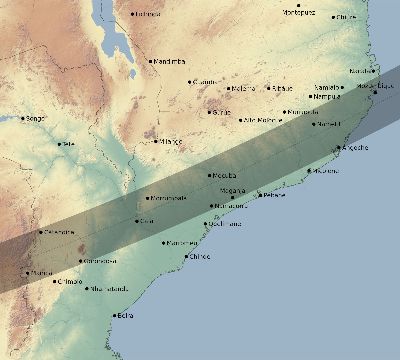 Map of the eclipse path across Mozambique on 02/08/1720