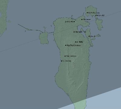 Map of the eclipse path across Bahrain on 08/04/1720