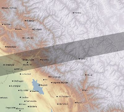 Map of the eclipse path across India on 08/04/1720