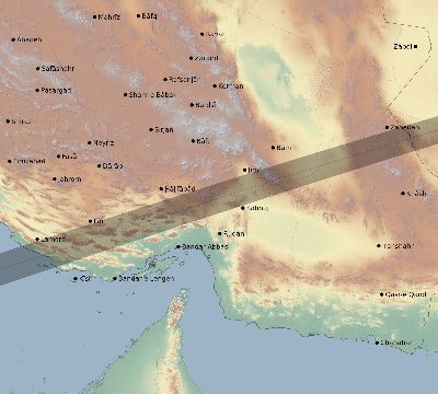 Map of the eclipse path across Iran on 08/04/1720