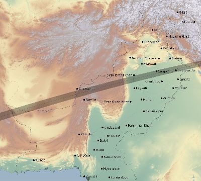 Map of the eclipse path across Pakistan on 08/04/1720