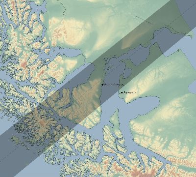 Map of the eclipse path across Chile on 01/27/1721