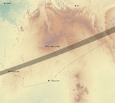 Map of the eclipse path across Algeria on 12/08/1722
