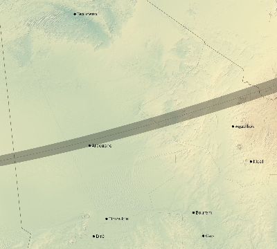 Map of the eclipse path across Mali on 12/08/1722