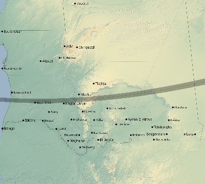 Map of the eclipse path across Mauritania on 12/08/1722