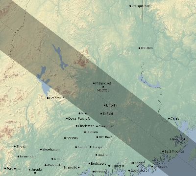 Map of the eclipse path across United States on 12/08/1722