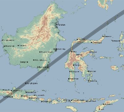 Map of the eclipse path across Indonesia on 06/03/1723