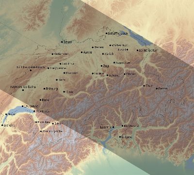 Map of the eclipse path across Switzerland on 05/22/1724