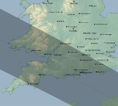 Map of the eclipse path across United Kingdom on 05/22/1724