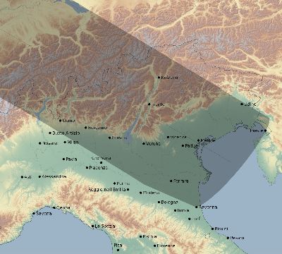 Map of the eclipse path across Italy on 05/22/1724