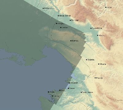 Map of the eclipse path across Slovenia on 05/22/1724