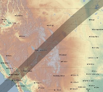 Map of the eclipse path across United States on 05/22/1724
