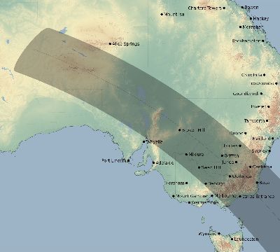 Map of the eclipse path across Australia on 11/15/1724