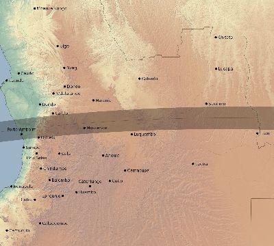 Map of the eclipse path across Angola on 04/02/1726