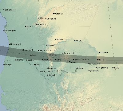 Map of the eclipse path across Mauritania on 09/25/1726