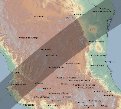 Map of the eclipse path across Mexico on 03/22/1727