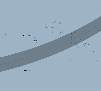 Map of the eclipse path across French Polynesia on 03/22/1727