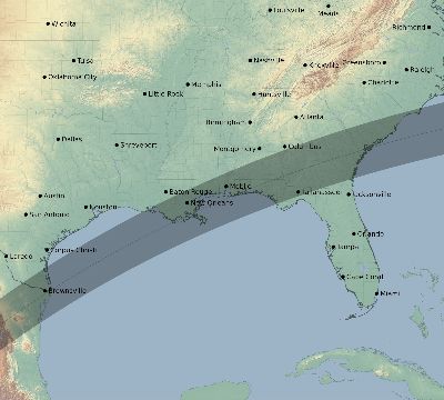 Map of the eclipse path across United States on 03/22/1727