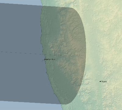 Map of the eclipse path across Australia on 09/15/1727