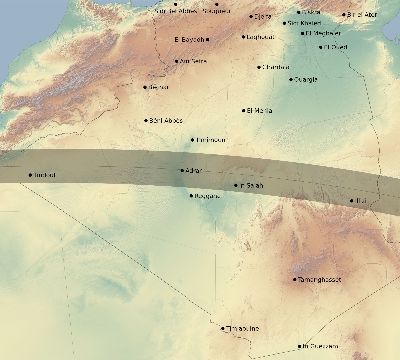Map of the eclipse path across Algeria on 09/15/1727