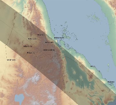 Map of the eclipse path across Eritrea on 09/15/1727