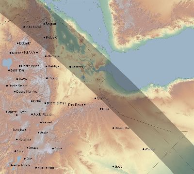 Map of the eclipse path across Ethiopia on 09/15/1727