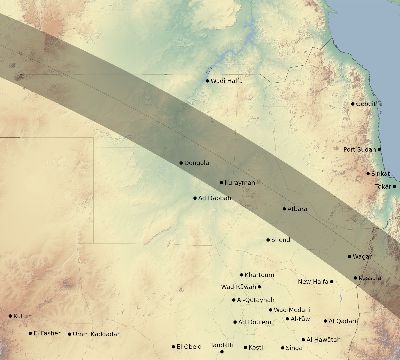 Map of the eclipse path across Sudan on 09/15/1727
