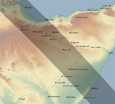 Map of the eclipse path across Somalia on 09/15/1727