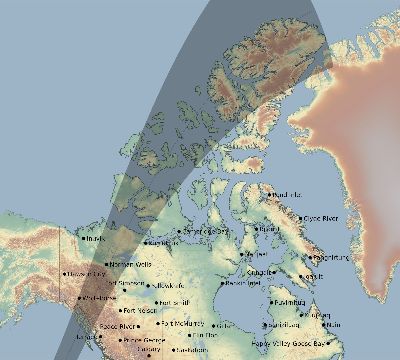 Map of the eclipse path across Canada on 03/10/1728