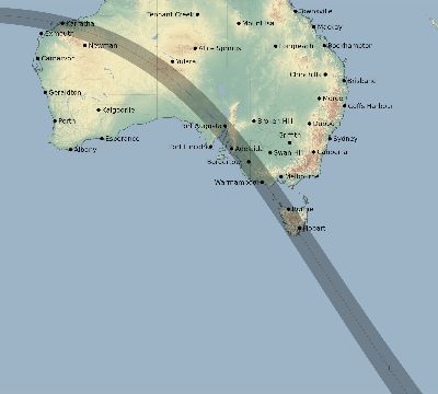 Map of the eclipse path across Australia on 09/04/1728