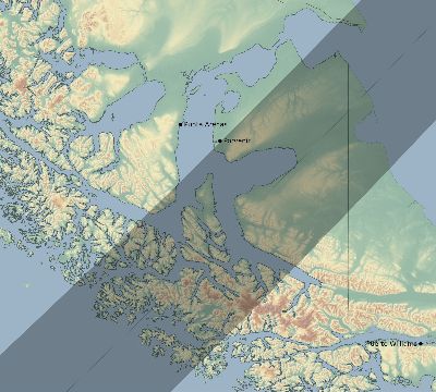 Map of the eclipse path across Chile on 01/18/1730