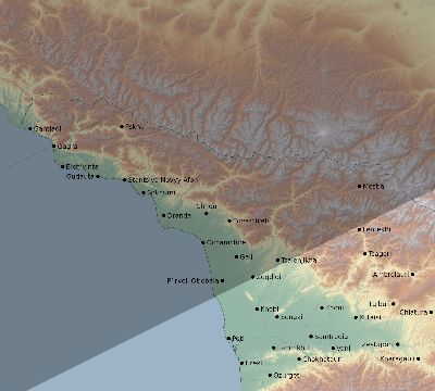 Map of the eclipse path across Georgia on 07/15/1730