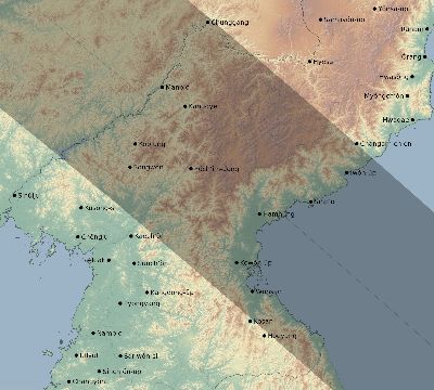 Map of the eclipse path across North Korea on 07/15/1730