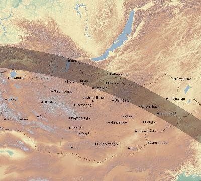 Map of the eclipse path across Mongolia on 07/15/1730